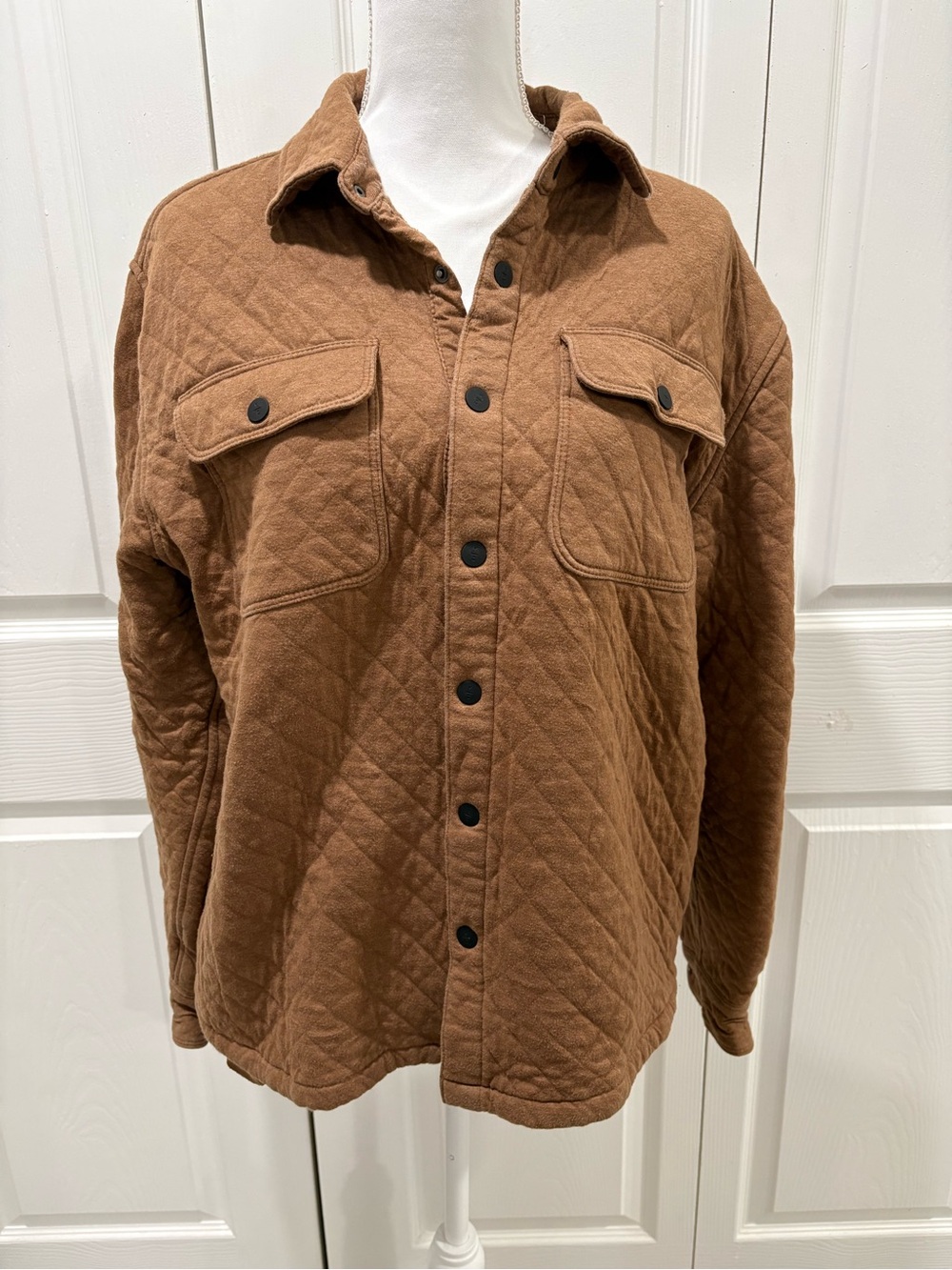 Kenneth Cole Quilted Shirt Jacket in Warm Brown